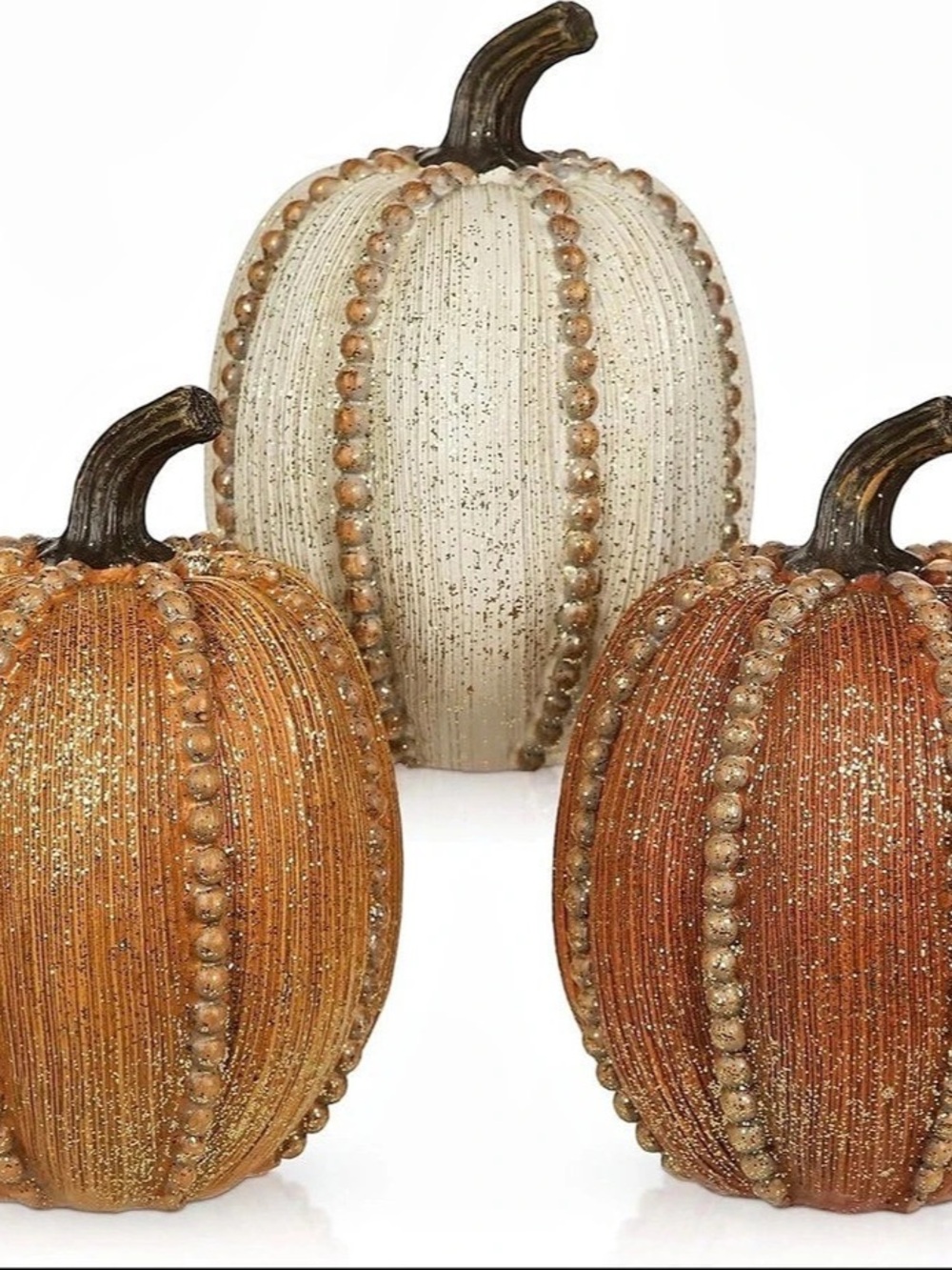 Set of 3 Decorative Pumpkins in Orange & White